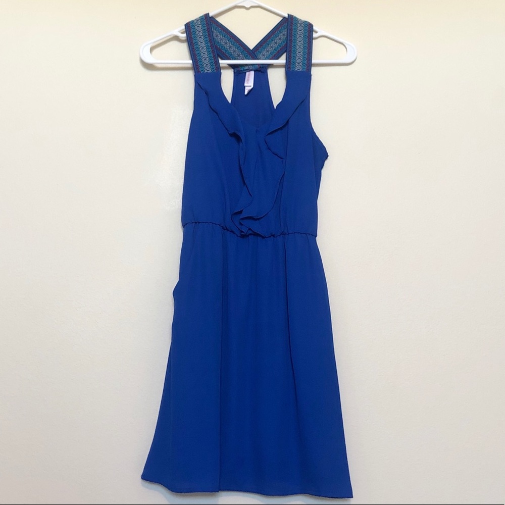 Blue Sundress with Tribal Print Elastic Traps